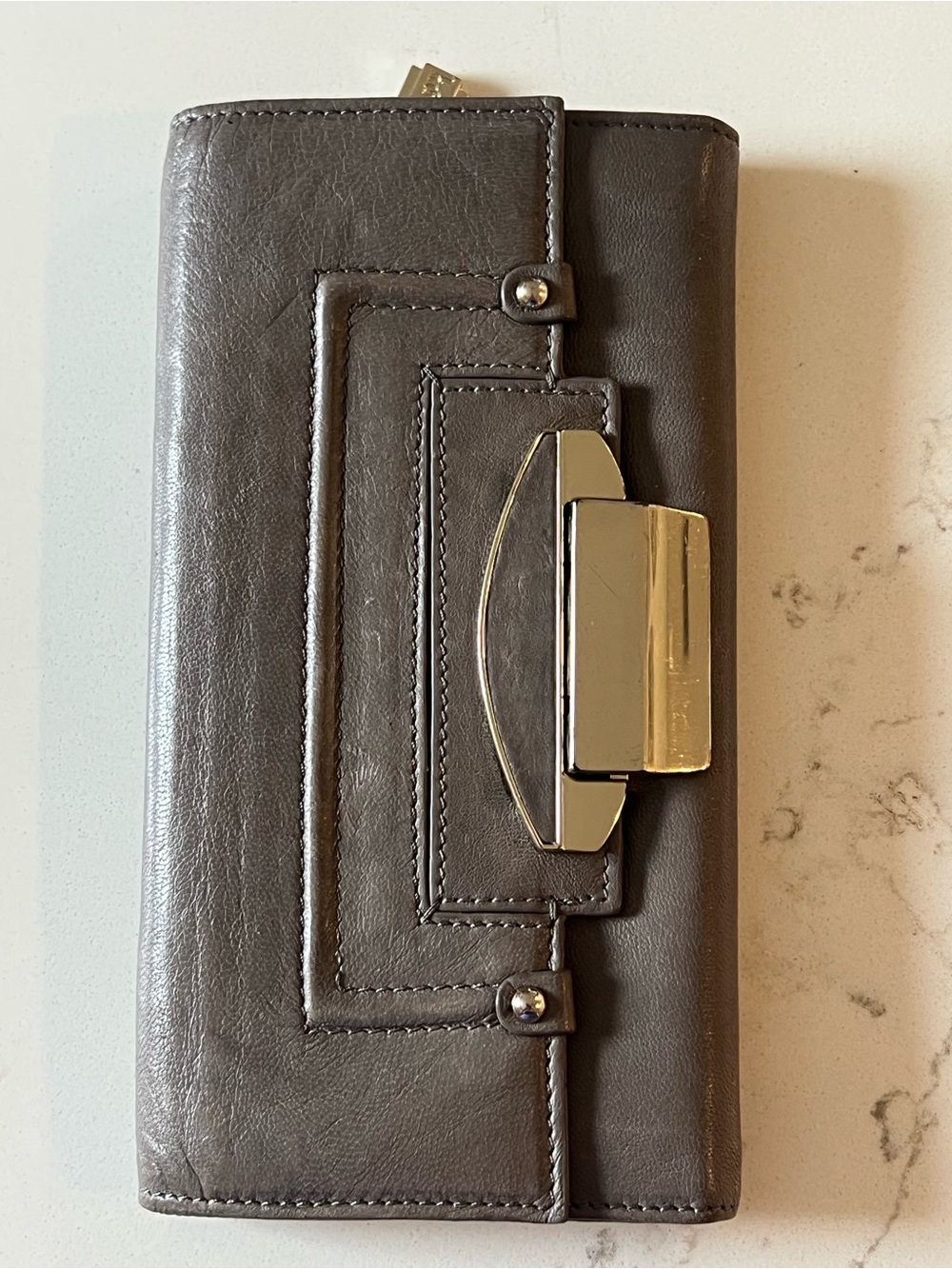 Leather Wallet Clutch in Dark Olive